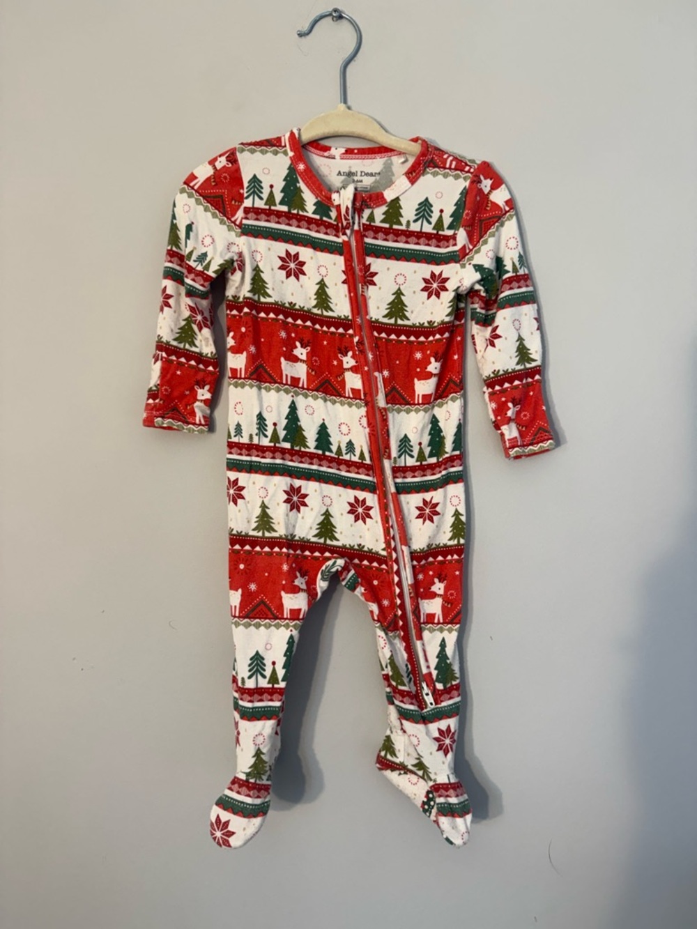 Angel Dear Red White & Green Holiday Footed One-Piece 3-6M soft bamboo Christmas